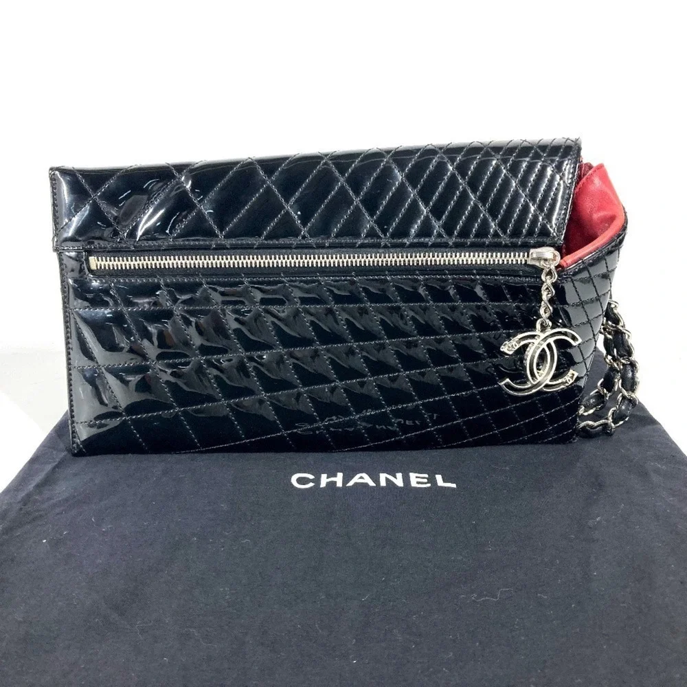 CHANEL Black Leather Logo Pouch
